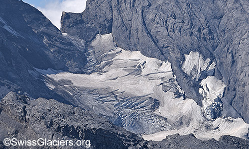 Fründegletscher und Fründejoch. Foto vom 8.8.2022.