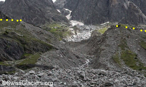 Durchschlagene Seitenmoräne. Foto vom 20.7.2024.