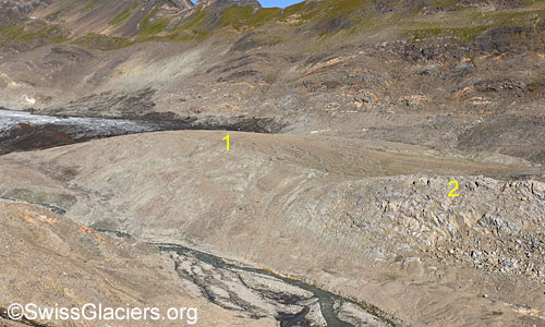 Ehemaliges Gletscherbett des Griesgletschers am 11. August 2023.