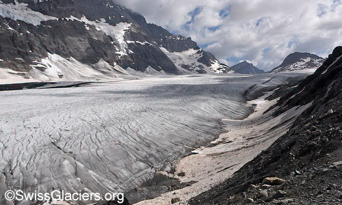 Blick über den Kanderfirn Richtung Mutthorn. Situation am 20.7.2024.