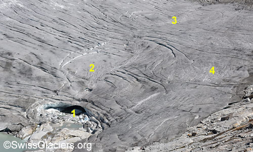 Rhonegletscher: Situation um das Gletschertor am 10.7.2025.