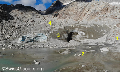 Tiefengletscher: Rest des Toteises. Luftaufnahme vom 12. August 2025.