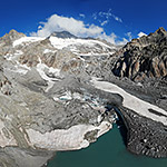 Tiefengletscher: Übersicht über den Toteiskegel (Luftaufnahme)