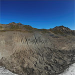 Griesgletscher: Steilerer Teil des Gletschers und Erosion an Seitenmoräne