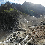 Steigletscher: Ablagerungen Felssturz und Gletscherbach