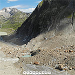 Steigletscher: Gletscherzunge und Gleitbahn der Felsstürze