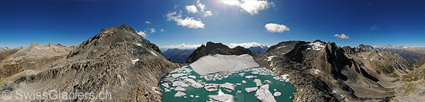 Chüeboden glacier and proglacial lake from the north (aerial view).