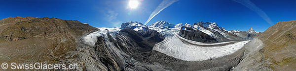 Upper and lower part of Gorner Glacier on 13.9.2019 (aerial photograph)