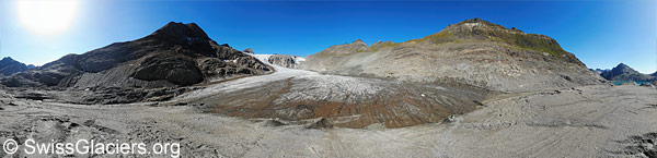 Griesgletscher: Gletscherzunge und Sandkegel am 11.8.2023