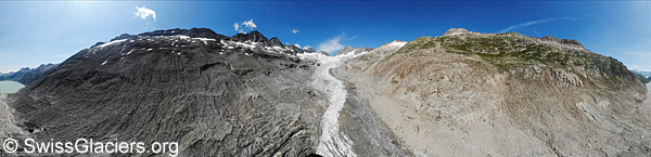 Oberaargletscher 2023: Die oberen Einsturztrichter am 17.7.2023 (Drohnenpanorama)