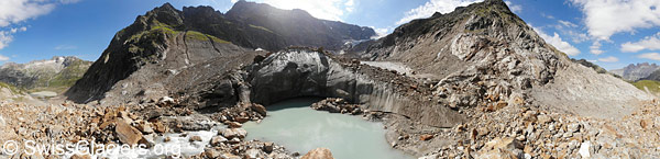 Steingletscher: Gletschertor und vorgelagerter See am 18.8.2023