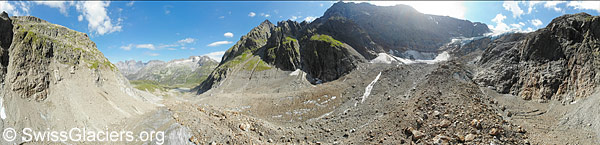 Steigletscher: Schuttbedeckter Teil des Eisstroms am 18.8.2023