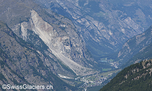 Der eindrückliche Schuttkegel des Bergsturzes von Randa.