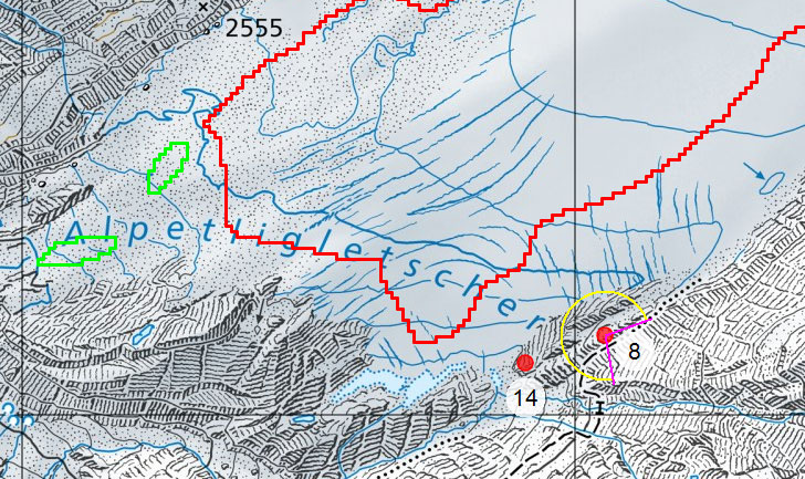 Quelle Karte: Bundesamt für Landestopografie swisstopo. Distanz von Gitter zu Gitter: 1km.