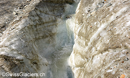 Supraglazialer Schmelzwasserkanel auf dem Oberaargletscher