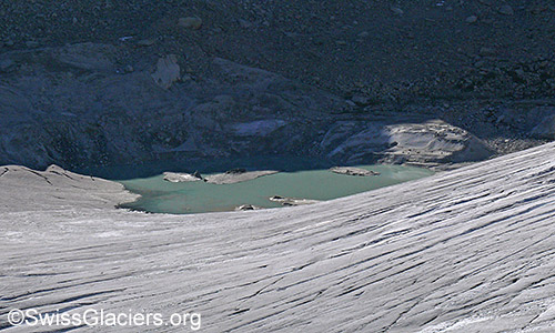 Ice-blocked lake at the Rhone glacier